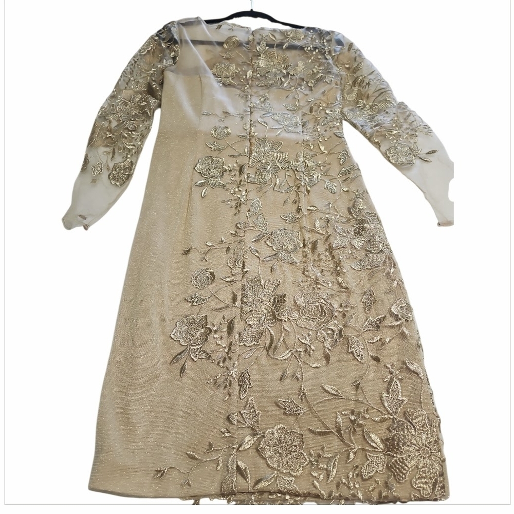 David Meister Floral Sheath Embroidered Knee Length Dress Sz 6 - Picture 7 of 12